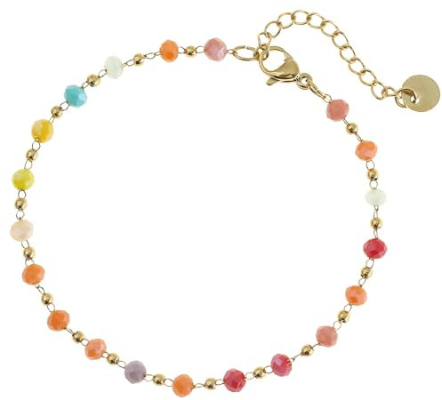 Made by Nami Perlenarmband Damen aus Chirurgischem Edelstahl Armband Damen Gold 16 + 3 cm Wasserfester Schmuck Hypoallergen Festival Accessoires
