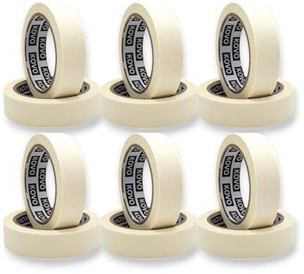 KOVO Lot de 12 rouleaux de ruban de masquage blanc de qualité supérieure (25 mm x 30 m) pour peintres, décorateurs, bricolage, peinture, bureau, maison