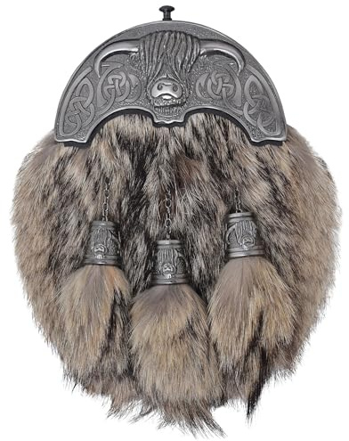 Sporran écossais complet avec fourrure marron et chardon argenté antique – Accessoire formel traditionnel des Highlands pour homme – Ceinture de sport en cuir