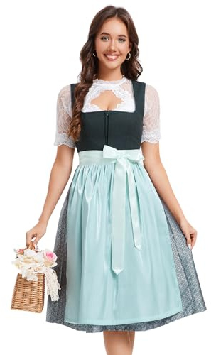 YesFashion Robe dirndl midi pour femme - En jacquard - Avec chemisier Dirndl - Tablier Dirndl - 3 pièces - Pour fête de la bière - Occasions spéciales
