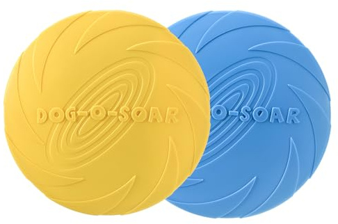 ONZLBOR Dog Frisbee, Frisbee Dog Toy, 2PCS 7 Inch Natural Rubber Floating Flyer Disc with Non-Slip Surface - Durable Fetch Toy for Water and Land, Vibrant Colours(Yellow, Blue)
