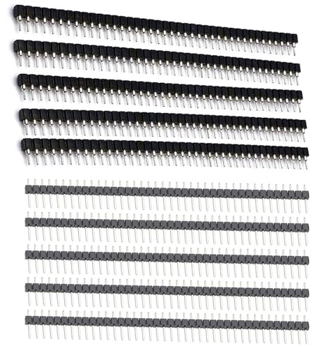 5 par stift- och uttagslister 1 × 40 P, 2,54 mm, 5 stycken per typ, fyrkantiga PCB-pins och uttagslist med runda hål, ROHS, för kretskort och kopplingsdäck
