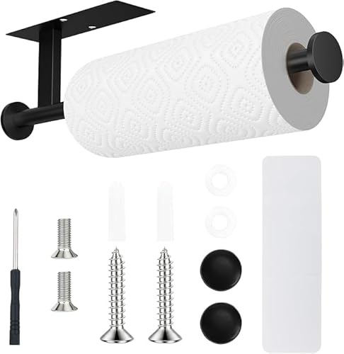 FISHCLOUD Paper Towel Holder Wall Mount - Self Adhesive No Drill or Drilling, SUS304 Stainless Steel - Kitchen, Bathroom, Sink, Pantry, Fridge(Black)