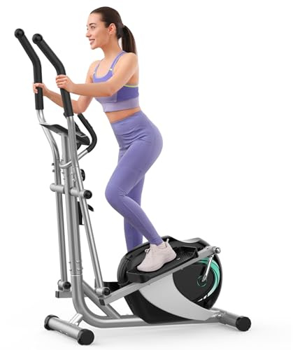 Dripex Elliptical Cross Trainer For Home, 8 Levels Resistance Elliptical Machine, Ultra-Quiet Elliptical Machines Fitness w/ 6KG Flywheel, Pulse Sensor, LCD Monitor, Device Holder (Green)