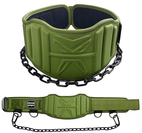 2-in-1 Weightlifting Belt & Dip Belt with 41 IN Steel Chain for Pull Up,Added Weight Training (Military Green, L(35-39))
