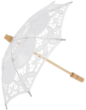 jojofuny Sombrilla de Algodón y Madera de Encaje Blanco para Boda con Diseño Elegante Ligera Sesiones Fotográficas Nupciales y Obsequios
