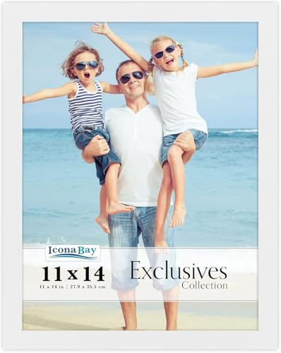 Icona Bay - 11x14 White Picture Frame - Sturdy Wood Composite Photo Frame - Sleek Design, Wall Mount Only - Exclusives Collection