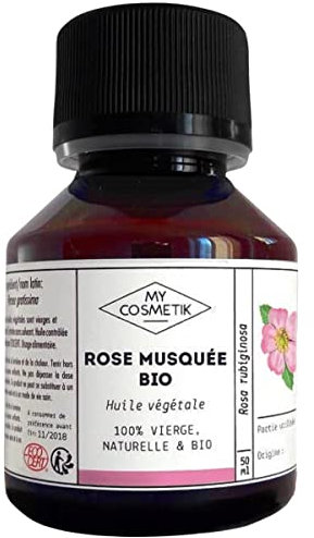 MY COSMETIK - Huile végétale de Rose Musquée - Cosmétique Biologique - 100% pure et naturelle - Fabriqué en France - Réparatrice et cicatrisante - 10 ml
