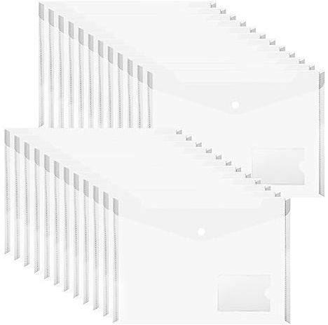 Plastic Envelopes Wallets, MerryNine 24 Pack A4 Clear Document Folder with Label Pocket, for School Home Work Office Organization