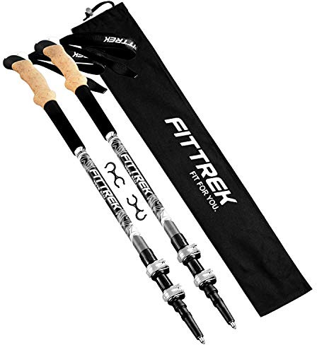 FitTrek Wanderstöcke - Trekkingstöcke - Walking Stöcke Teleskop - Nordic Walking Stock Verstellbar Kork Leicht für Damen, Herren und Kinder mit Gummipuffer, Pads und Tasche
