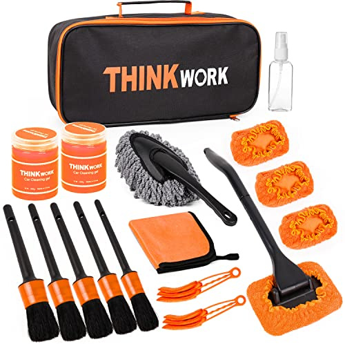 THINKWORK Kit de Plumero para Coche, 16 Unidades, Eliminar el Polvo del Coche, Interior y Exterior, Cepillo de Detalles, Gel de Limpieza, Cepillo de Ventana de Coche, Cepillo de Plumero