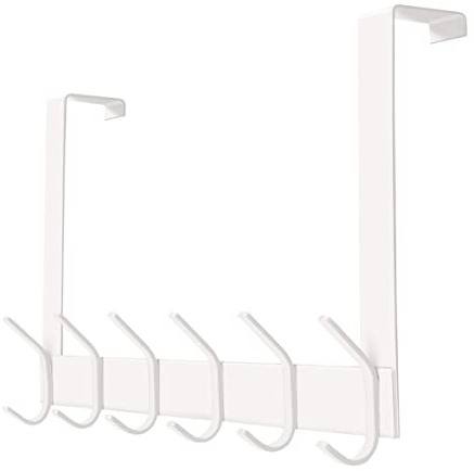YUMORE Türgarderobe zum Einhängen Weiß 4,5cm Türhaken Edelstahl Türgarderobe mit 12 Haken Handtuchhalter Tür Einhängen Kleiderhaken für Badezimmer Flur Schlafzimmer, Ohne Bohren