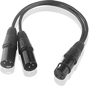 BRIEFCEC XLR - Cable divisor en Y de 30 cm – 1 hembra a 2 machos (macho) – Cable de conexión para micrófono, mezclador, amplificador, limitador y altavoz, color negro