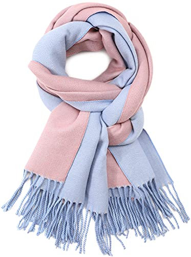 SPFASZEIV Damen Schal Cashmere Gefällt Wraps Deckenschal Spleißen Karo Schal Herbst Winter Top Qualität Warm Schals 2Farbe (Rosa und Blau)