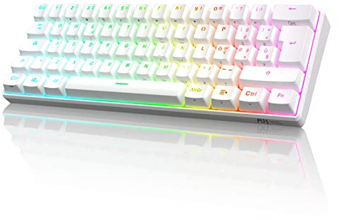RK61 Tastiera Gaming Meccanica, 60% Tastiera Wireless 2.4Ghz/Bluetooth/USB-C RGB Backlit Interruttore Rosso Hot Swap Double-Shot ABS Keycaps Compatibile con Win/Mac, Bianco (QWERTY Layout Italiano)