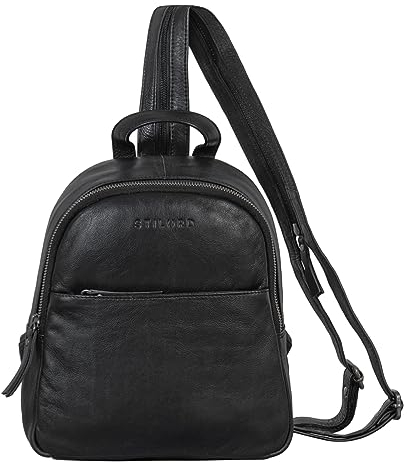 STILORD 'Rey' 2-in-1 Crossbody Rucksack Leder Damen Klein Sling Bag Rucksacktasche Frauen Mini Crossover Bag Ledertasche elegant Daypack Vintage Womens Backpack Echtleder, Farbe:schwarz