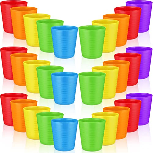 Eccliy 72 Packs Kids Toddler Cups 8 oz Reusable Plastic Stadium Cups Drinking Tumblers Bulk for Kids Baby Toddlers, Dishwasher Safe, 6 Colors(Bright Colors)
