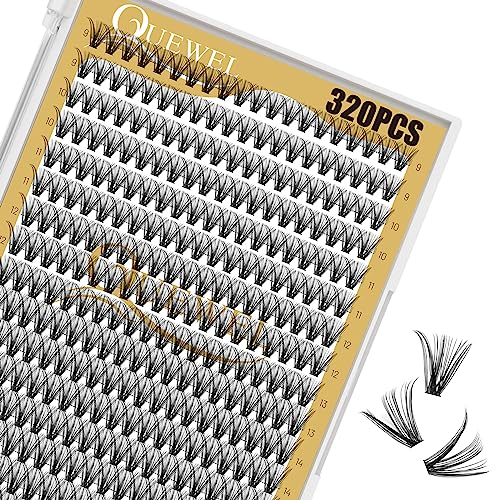 Wimpern Einzeln QUEWEL 320stck Individuelle Wimpern für Augen Make-up 30D 0.07 D Curl Mix 8-14mm Künstliche Wimpern DIY Cluster Wimpern Individual Lashes Wimpernbüschel Wiederverwendbar(30D-D-9-16)