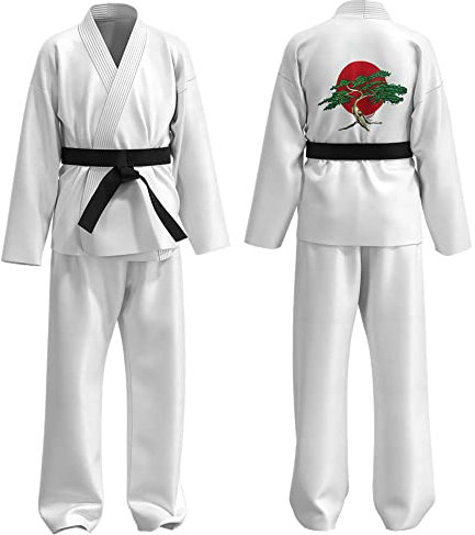 LCIGIA Karateanzug Kinder Judoanzug Professioneller Kampfsportanzug Jungen Mädchen Taekwondo Anzug mit Schwarzer Gürtel, Weiß, 110