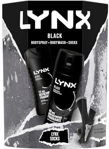 LYNX Black Duo & Socks Deodorant Gift Set Body Wash & Body Spray perfect for his daily routine 2 piece