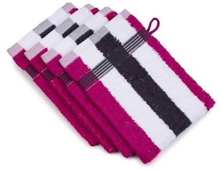 Waschhandschuh, 4er Set, 17/24 cm, New York Streifen, cyclam/weiß/Graphit