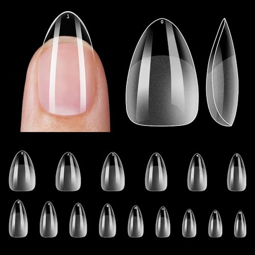 ZIFUTON 450pcs Capsule Americaine Ongle Court,Faux Ongles Court Amande, Capsule Ongle Gel x Pose Americaine Couverture Complète Pour Débutant,Salons de Manucure Nails-Transparent-15 Tailles-Semi Givré