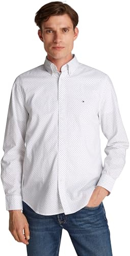 Tommy Hilfiger Chemise Homme Flex Poplin Polka Dot Regular Fit, Blanc (Optic White/Navy Dot), L