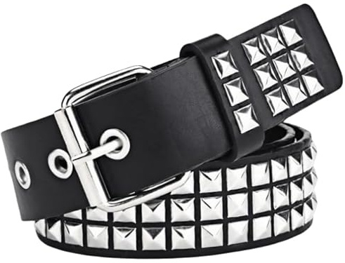 Yiqicomle Black Studded Gothic Punk Leather Belt with Pyramid Rivets