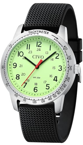CIVO Armbanduhr Herren Militär Herrenuhr: 12/24 Stunden Analog Silikon Uhren für Männer Grün - Sport Wasserdicht Quarz Herren Uhr