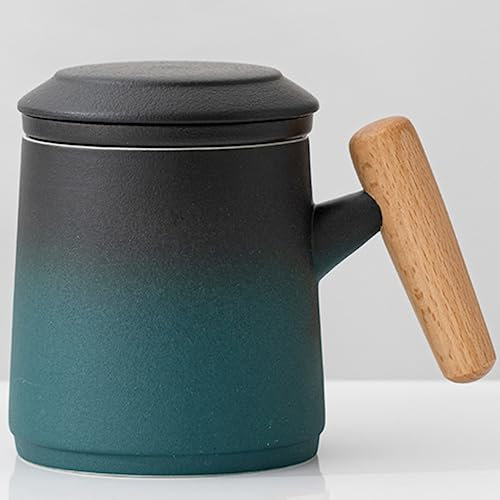 Disoza 400 Ml Mugg Med Lock Porcelainsmugg Med Lock Och Sil Keramisk Te- Och Kaffemugg Med Handtag Te-Koppset Present Till Kvinnor Män Svart Och Grön Te-Mugg För Vän Bror Pappa Mamma