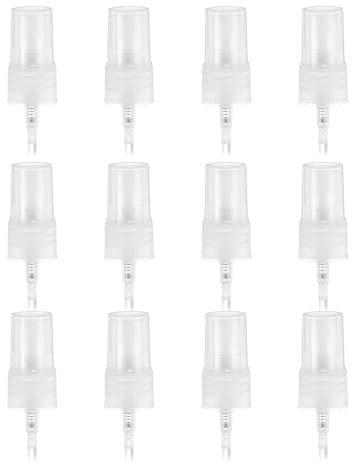QUARKZMAN 12 Stück Klarer Sprühkopf, 18/410 Feinsprühzerstäuber Wiederverwendbarer Ersatz-Sprühflaschenpumpenstreifen-Kunststoffdeckel für ätherische Öle Haar- und Körpersprays Flasche