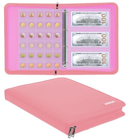 Soporte para libros de monedas para coleccionistas, 300 bolsillos, álbum de colección de monedas ignífugo y 36 fundas para guardar dinero para accesorios de recogida de monedas, billetes, peniques