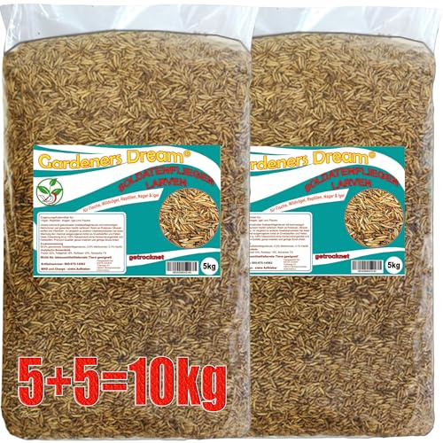 Gardeners Dream Soldatenfliegenlarven (Hermetia) getrocknet 5 + 5kg Packung, Black Soldier Fly, Protein- und fettreiches Wildvogelfutter, reich an Calcium und Laurinsäure