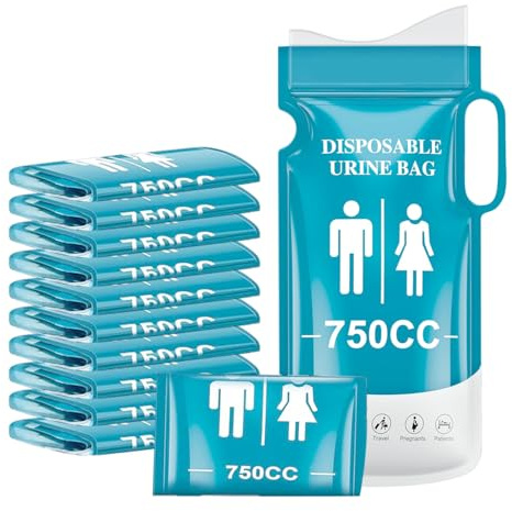 12 Pezzi Sacco Urina Monouso 750ml, Orinatoio Portatile Auto per Uomo, Donna e Bambini, Sacchetti per Urina in Viaggio con Gel Assorbente, Contenitore Usa e Getta Urina per Campeggio ed Emergenza