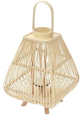 ECD Germany Lykta i Bambu 55,5 cm med Handtag, Glasinsats, Boho Stormlykta i Flätad Bambu, Ljushållare för Inomhus och Utomhus, Dekoration för Trädgård, Balkong och Vardagsrum Inredning Dekor Hem