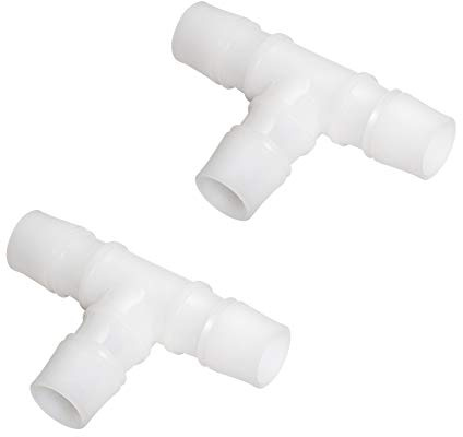 Quickun 1 Hose Barb T Shaped Tee Type 3 Way Equal Barbed Fitting Plastic Joint Splicer Mender Union Adapter for Air Line Tube Hose (Pack of 2)