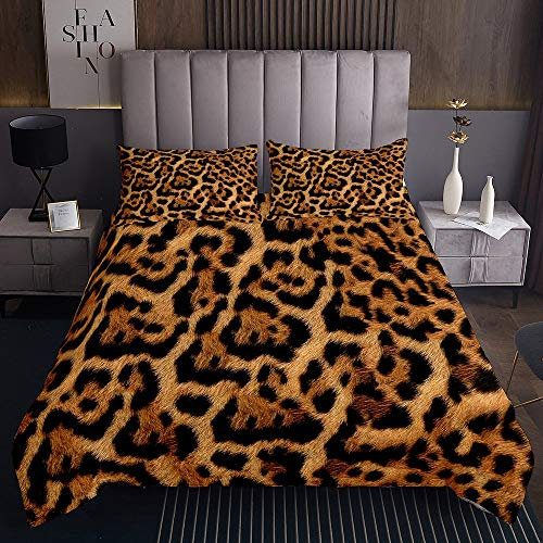 Tbrand Leopardenmuster Tagesdecke 170x210cm Schwarzer Leopard Steppdecke für Kinder Jungen Mädchen Sexy Brown Softest Bettüberwurf Schwarz Kuscheldecke Bunte Gesteppte Decke Schwarz Ultra weich 2St