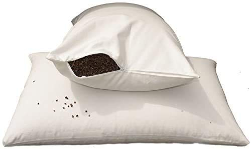 Nod Off Organic Buckwheat Huck Cooling Pillow 1 Pack – Adjustable, Back & Side Sleeper Pillow, Neck Support With Washable Unbleached Cotton Cover