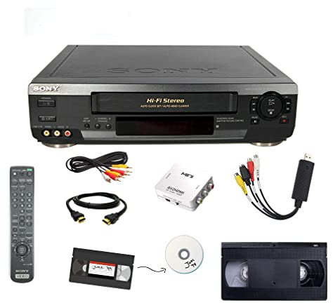 Sony VCR VHS Transfer Bundle w/ Remote, USB Adapter, HDMI Converter (Renewed)