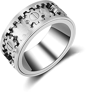 AMZCOM Anillo giratorio antiestres para hombre y mujer, Spinner fidget ring acero inoxidable, Anillo giratorio de engranajes mecánicos, Joyería de moda con caja de regalo (13)
