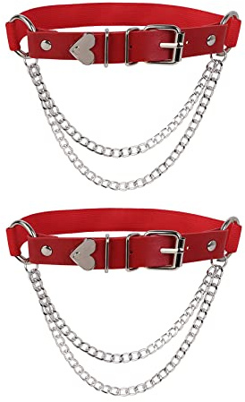 alisikee Jarretière réglable avec chaînes, jarretières élastiques punk pour femme, 1 paire, Rouge, taille unique