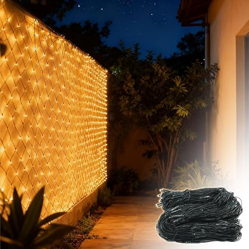 SAILUN LED Net Lights 6m x 4m Christmas Net Lights 480 LED Mains Powered Outdoor Decorations 8 Modes Fairy String Lights Waterproof Net Curtain Light for Party (Warm White)