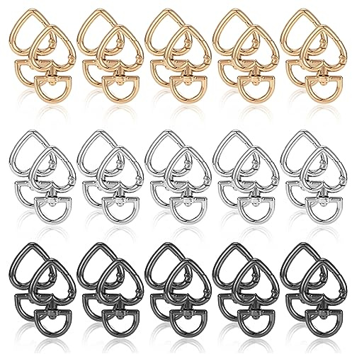 Niboken 30 Piezas Mosquetón en Forma de Corazón Llavero Anillo de Resorte de Aleación Broche, Decoraciones para Colgantes Manualidades Bolsos Colgantes Accesorios (Negro Plata y Dorado)