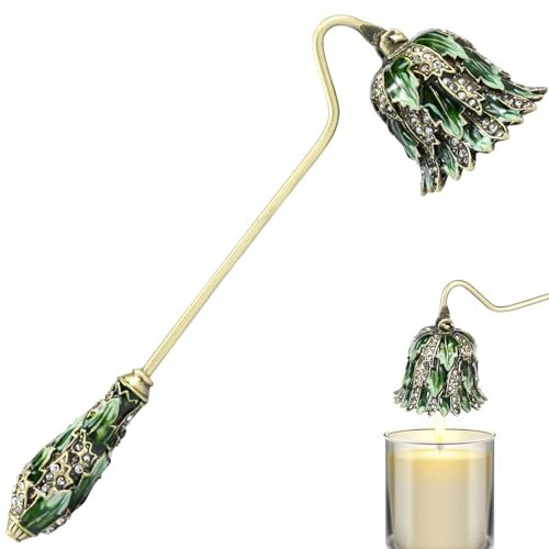 Candle Wick Snuffer Safe Candle Extinguisher with Long Handle Elegant Rhinestone Decorative Painted Flower Candlesnuffer Vintage Metal Candle Stopper for Putting Out Candle Flame Safely(B)