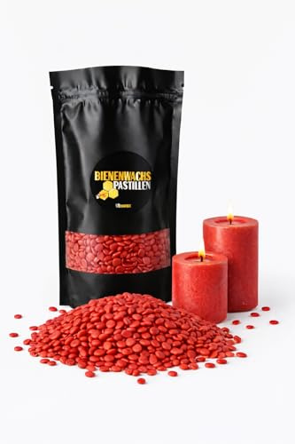 Ubswax Pastiglie di Cera d'api per Fai da Te – Profumo Naturale di Cera d'api, Versatile per Candele, Cosmetici e Sabbia per Candele (Rosso, 150g)