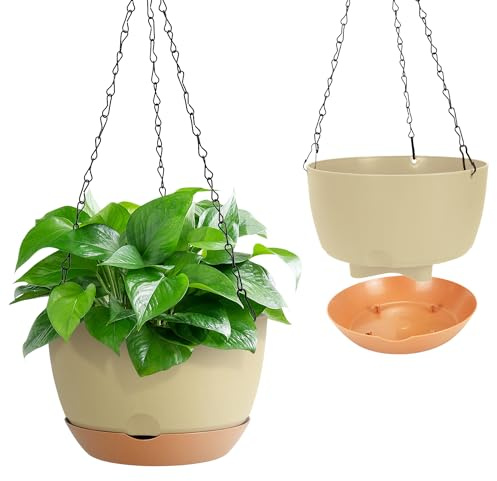 Kunjocy Lot de 2 pots de plantes suspendus, diamètre 20 cm, ensemble de 20 cm, jardinières à suspendre, avec crochet en chaîne, panier de jardin, pour la maison, le jardin, intérieur et extérieur