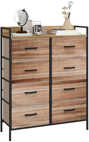 HOMCOM Meuble de Rangement Commode chiffonnier 8 tiroirs en Tissu Amovibles, étagère supérieure et Cadre Acier 79L x 29l x 101H cm Naturel et Noir