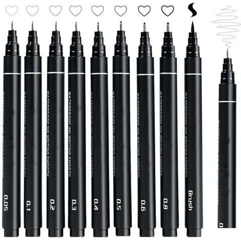 Black Fineliner Pens Set,9 Pack Micro Liner Drawing Pens for Sketching | Technical drawing, illustration, manga, journaling and writing, fine tip black ink art pens