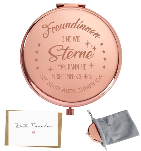 BETESSIN Mini Spiegel Rosegold - Handspiegel Klappbar - Taschenspiegel mit Vergrößerung 1x/2x - Schminkspiegel Klein - Reisespiegel Tragbar - Beste Freundin Geschenke zum Geburtstag, Weihnachten
