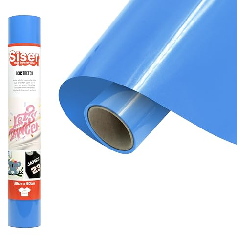 Siser EcoStretch Celeste 30 cm x 0,5 m (30 cm x 0,5 m) värmeöverföringsvinyl, strykbar vinyl för kläder och sportkläder, kreativa hobbymaterial, lätt att klippa.
